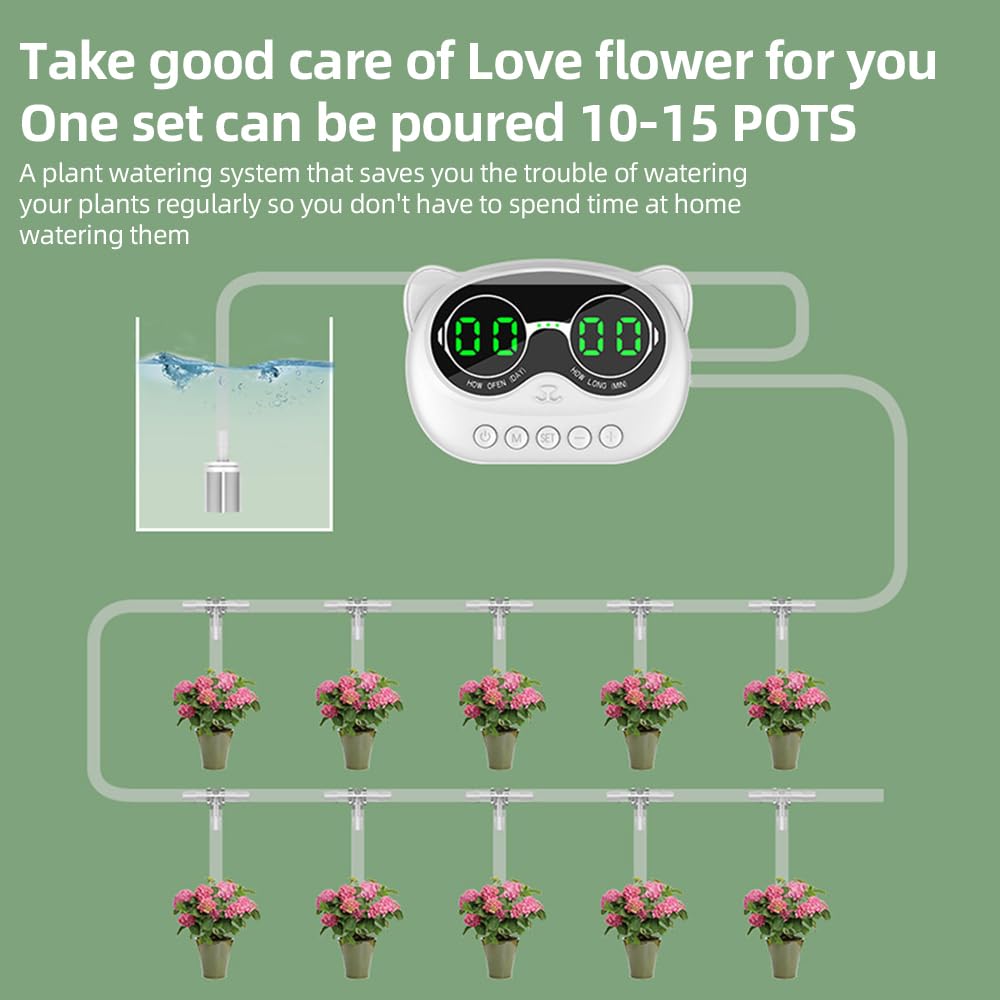 Automatic Plant Waterer, 1000ml Indoor Self Watering System Auto Drip Irrigation System for 10 Potted Plants with LED Display Programmable Timer Plant Watering Device