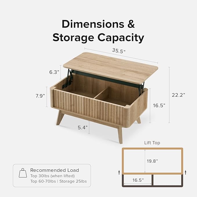 mopio Brooklyn Coffee Table, Lift Top Coffee Tables