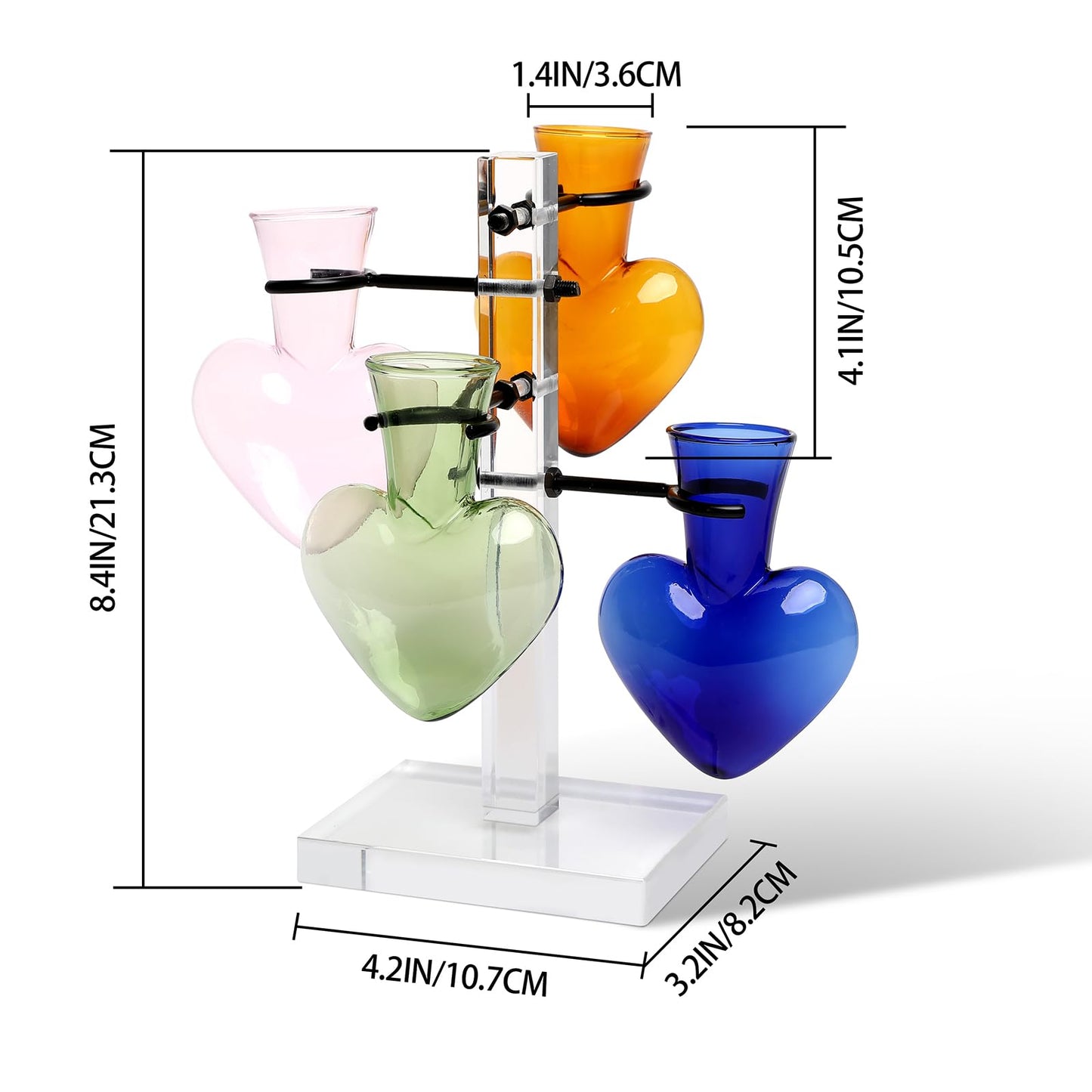 YYHglass Clear Plants Propagation Stations Terrarium Kit Birthday Gift for Women for Indoor Home Office Decor Acrylic Plant Accessories - 4 Love Hear Vase
