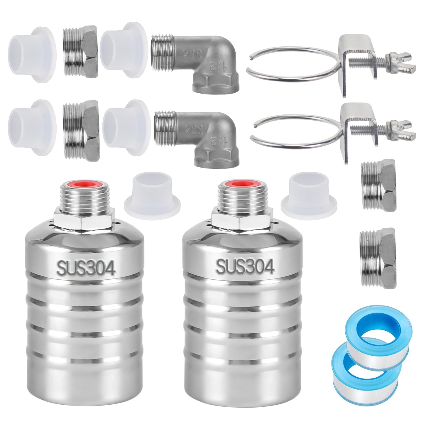 MEUPMEOP 2-Pack Float Valve, 1/2" to 3/4'' 1" 304 Stainless Steel Fully Automatic Water Level Controller Water Float Valve for Water Tank,Pool,Water Tank, Livestock Troughs