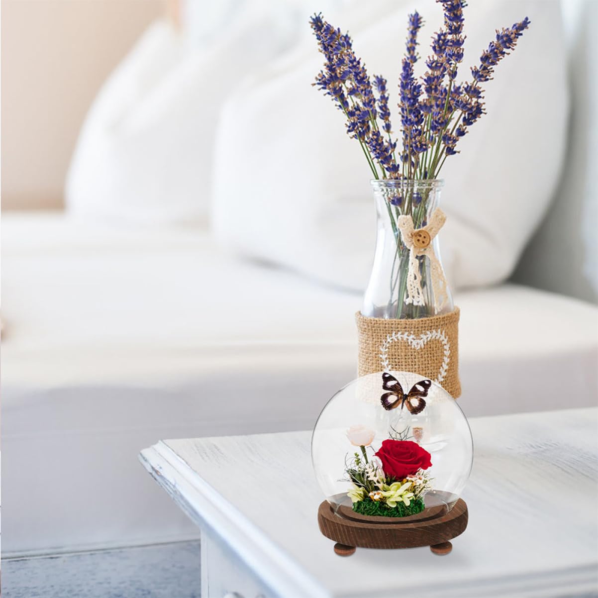Happyyami Clear Glass Cloche Bell Jar with Wooden Base for Plants Terrariums and Preserved Flowers Elegant Display Dome Cover for Home Decor Dust Showcase Beauty