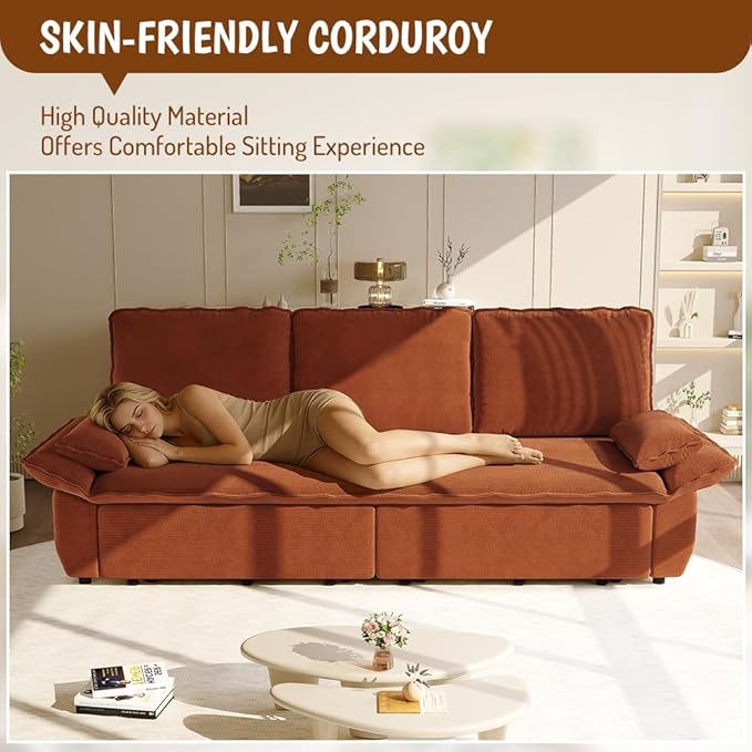 KEIKI 94.5" King Size 3-in-1 Convertible Sofa Bed, Pull-Out Sleeper Couch