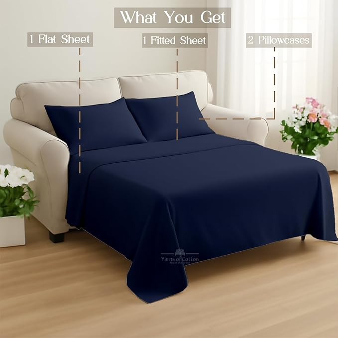 Sleeper Sofa Bed Sheet, 100% Cotton 400 Thread Count, 4 Piece Set, Deep Pocket