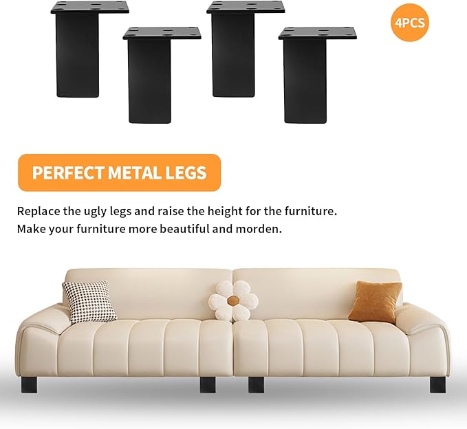 4Pcs 3Inch Metal Furniture Legs, Square Metal Cabinet Support Foot