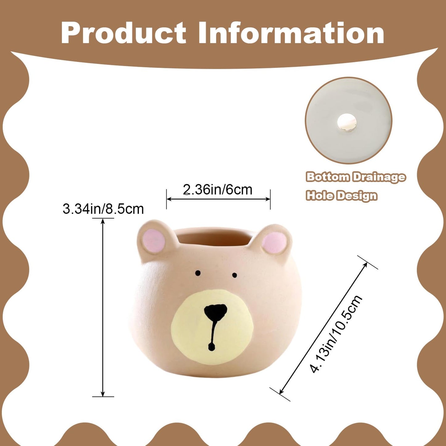 SYASDZHO Cute Bear Planter Animal Planters Ceramic Succulent Pots with Drainage Funny Vase Gift for Plant Lovers Flower Pot for Home Garden Office Desktop Decoration - Plants Not Included