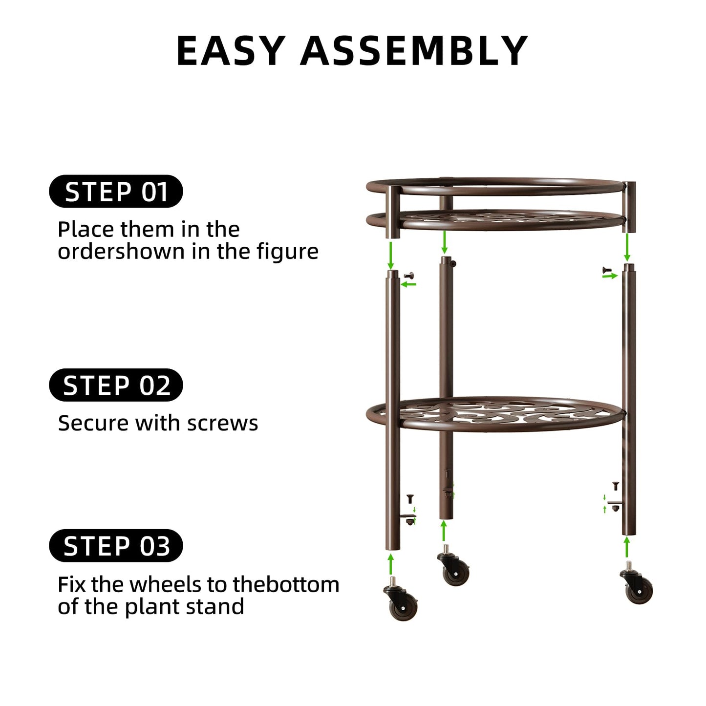 Rioneta Rolling Plant Stand with Wheels – 2 Tier Flower Pot Holder for Indoor & Outdoor, Easy Move Cart for Balcony, Patio, Garden, 165 lbs Capacity Coffee