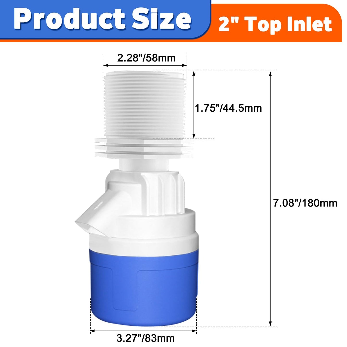 2" Npt Top Inlet Water Float Valve, 2 Inch Big Flow Automatic Water Level Control Float Valve for Water Tank, Water Troughs, Pond, Pool, Livestock, Aquariums (2" Top Inlet)