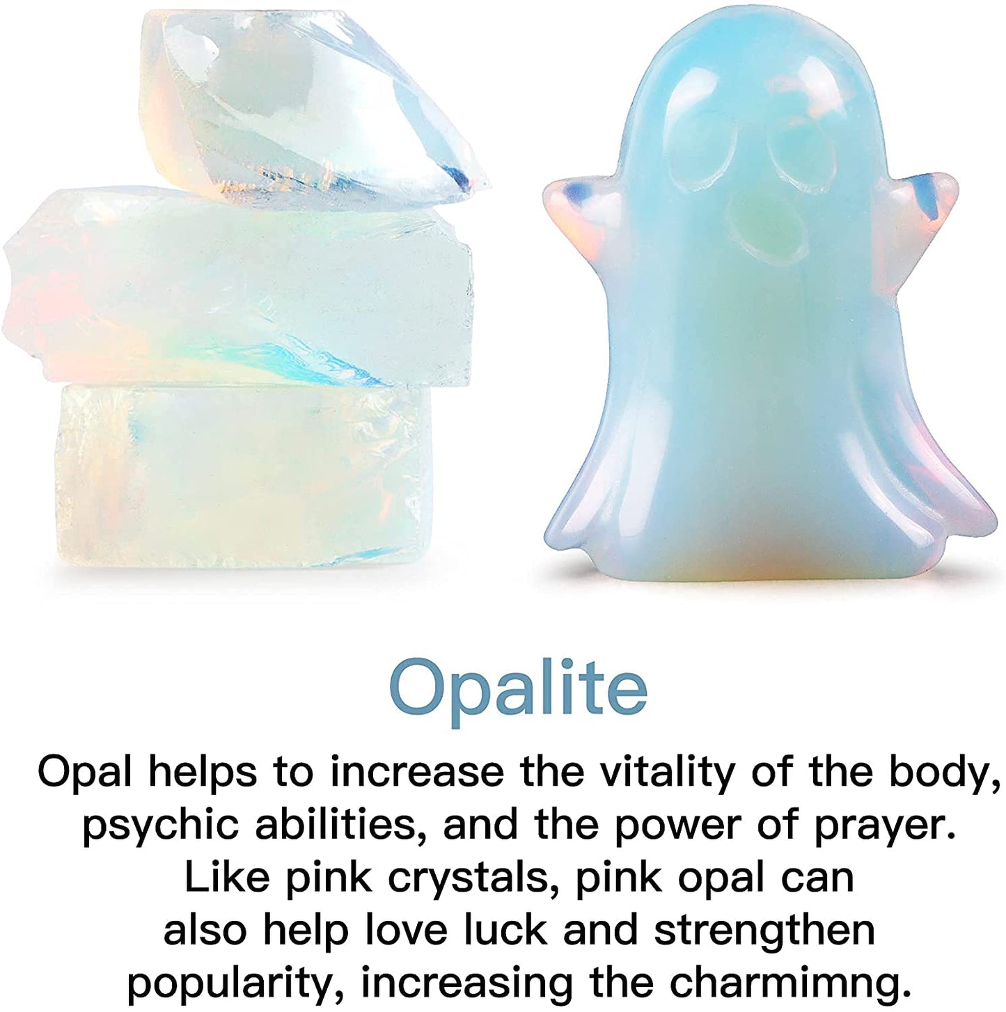 Artistone 1.7" Opalite Ghost Crystal Figurines Decor Statue Hand-Carved Polished Gemstone Ghost Sculpture Reiki Healing Stones for Halloween Carnival Party Decoration(Gift Box)