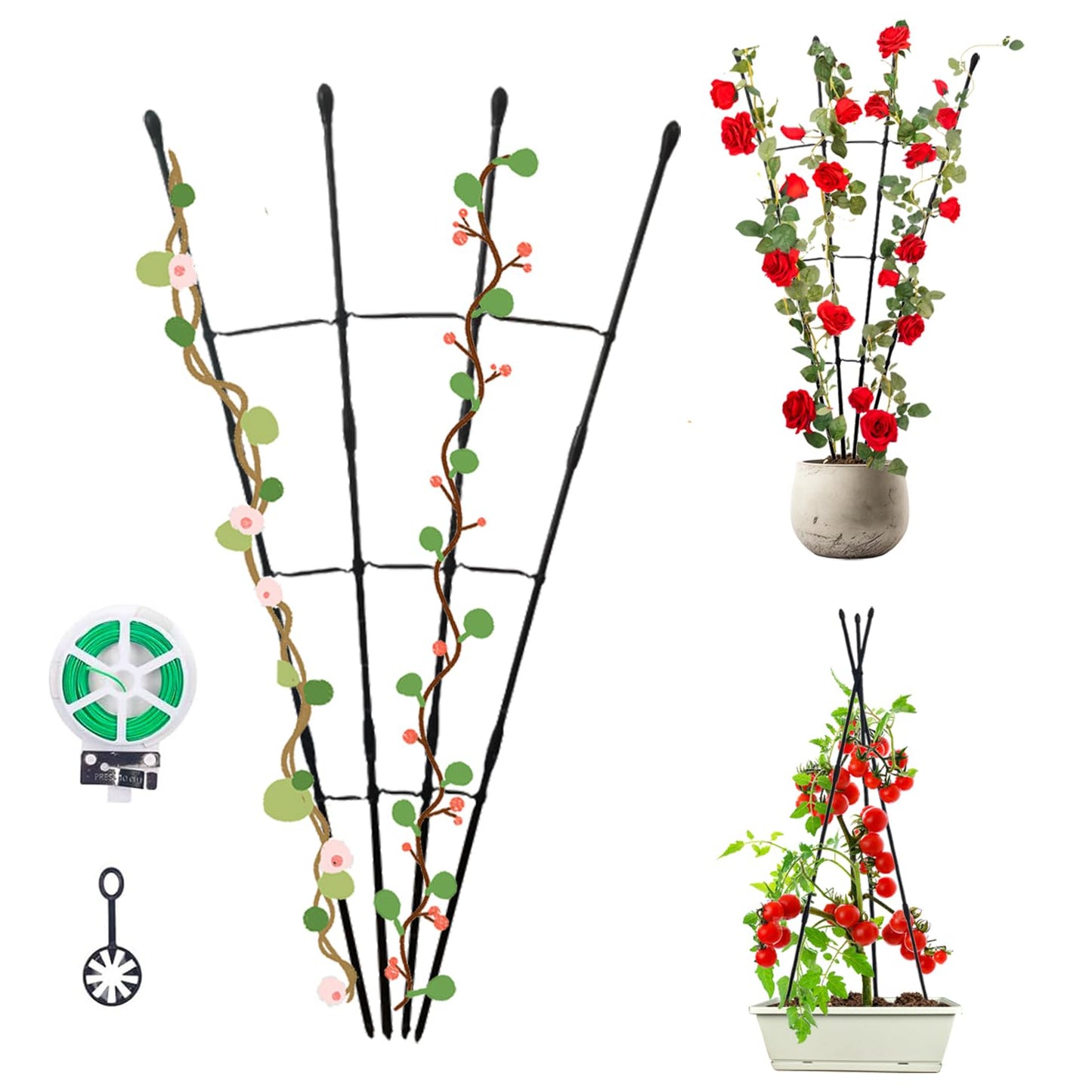 Garden Trellis for Climbing Plants Outdoor & Indoor, 47in Plant Trellis for Vines, Flowers,Tomato cage 3 Shapes Rustproof Plant Support Trellis for Potted Plants,Rose, Cucumber, Pea, Tomato