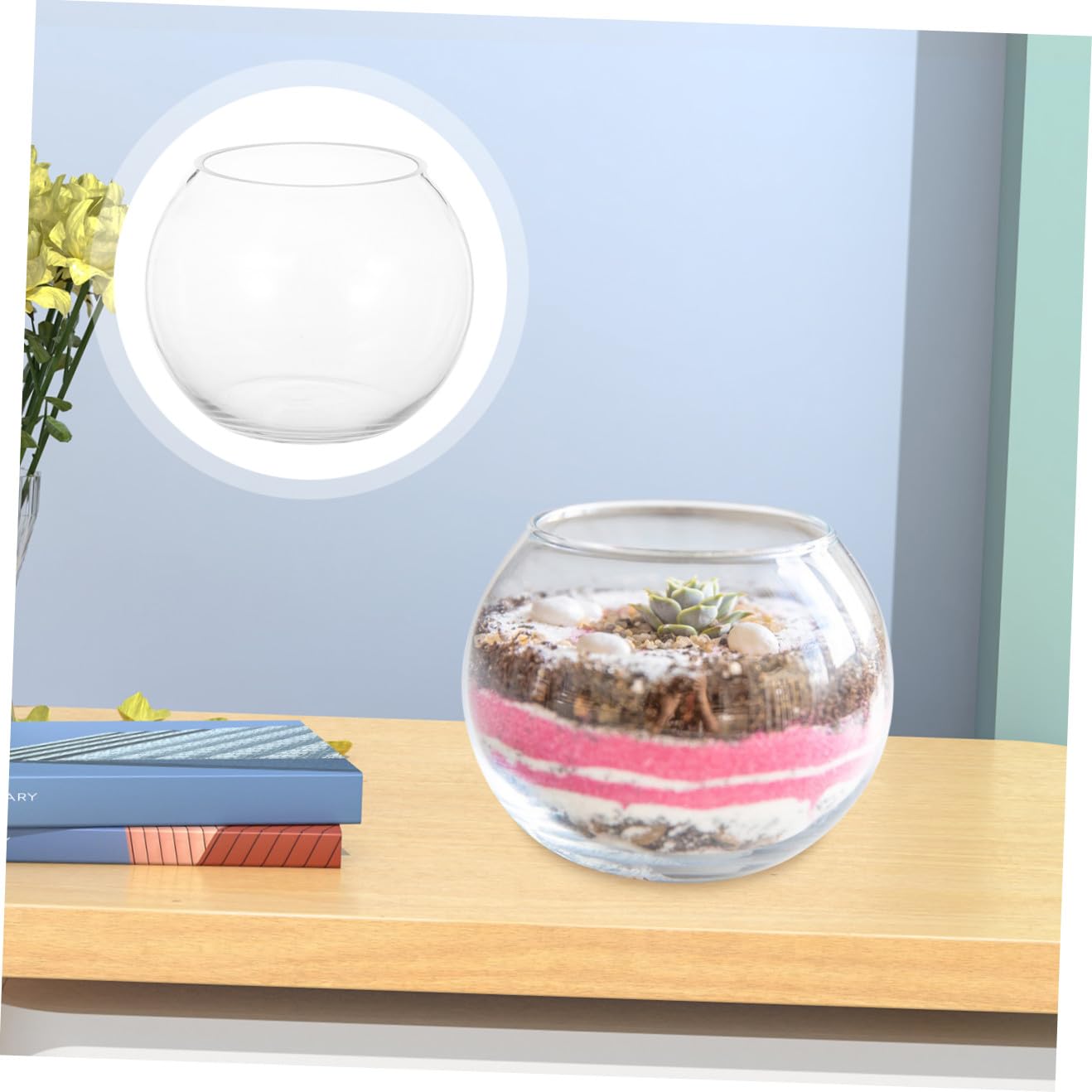 jojofuny Small Round Glass Bubble Vase 15cm Hydroponic Plant Container Succulent Terrarium Flower Pot for Home Office Decoration