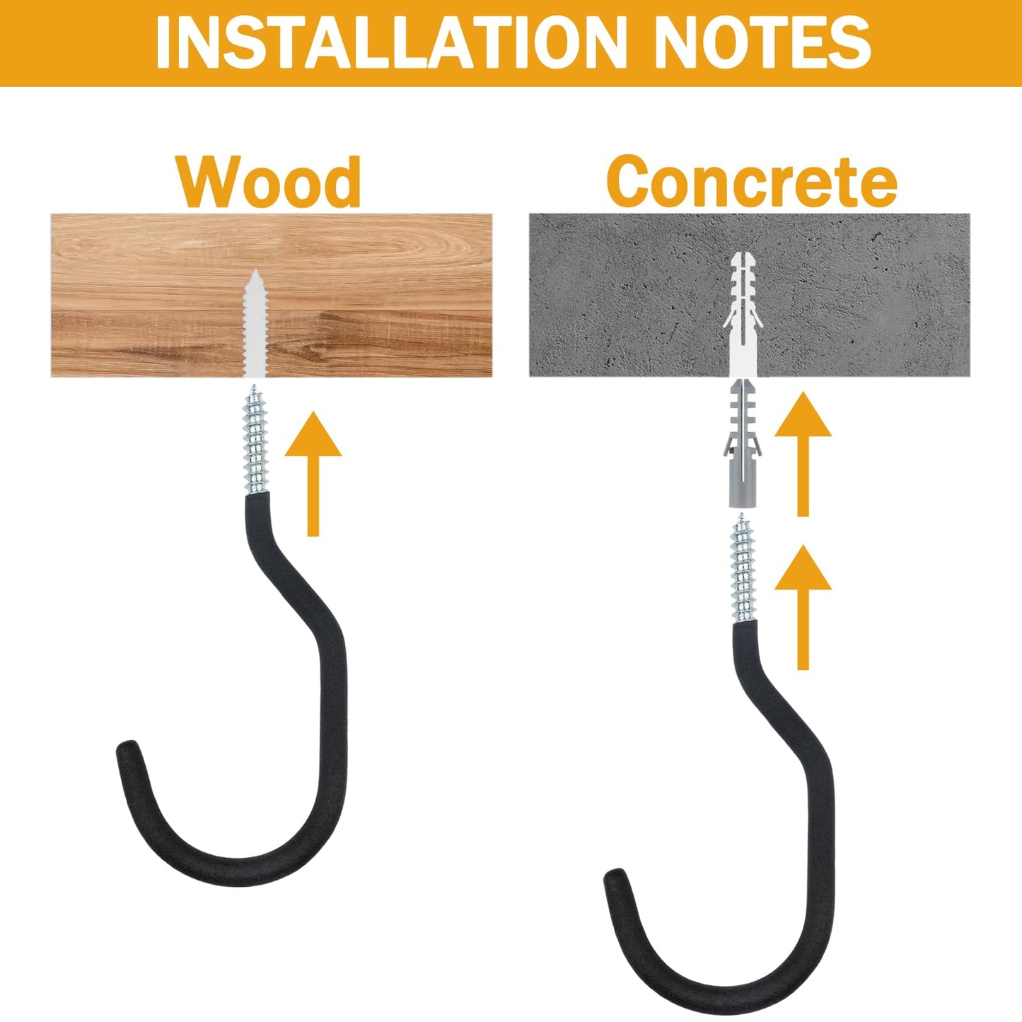 KURUI 9 in Mountain Bike Hooks for Garage Ceiling, Heavy Duty Bicycle Hangers for Hanging, Large Screw Hooks for Garage Ceiling Wall, No Drill Ceiling Hooks for Hanging Outdoor String Lights Plants