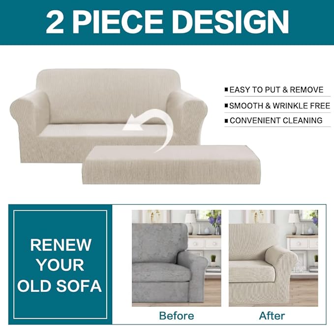 Turquoize Stretch Sofa Slipcover 2 Pieces Sofa Cover Couch Cover