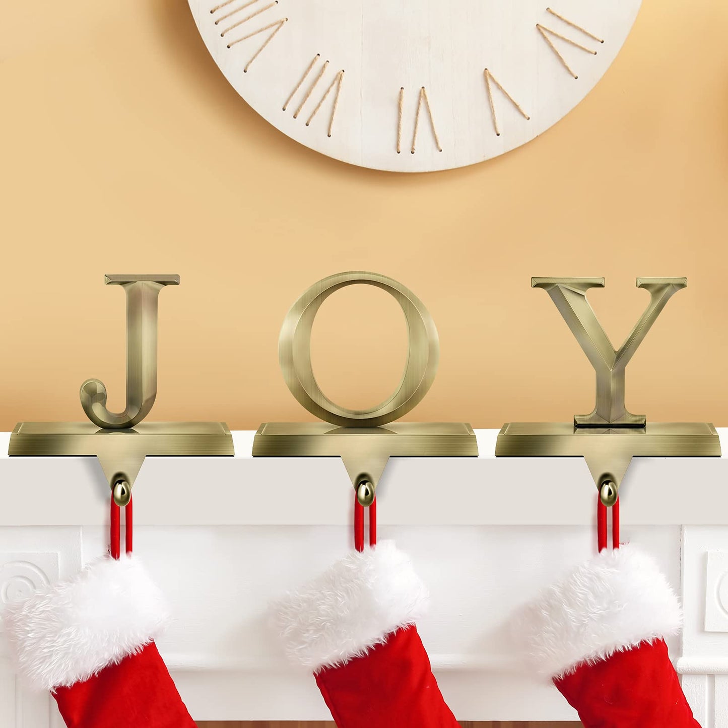 MCEAST Pack of 3 Christmas Stocking Holders Metal Mantel Stocking Clips Fireplace Stocking Hangers for Christams Decoration, Bronze