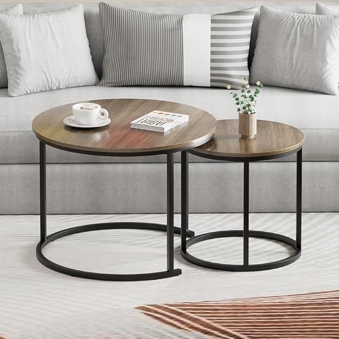 Garden 4 you Nesting Coffee Table, 23.6" Round Coffee Table Set of 2, Wooden