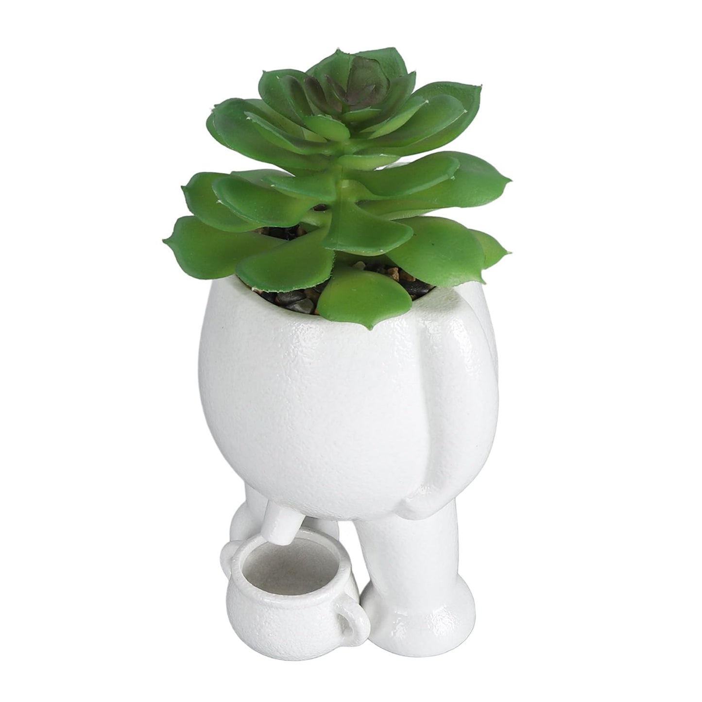 Ymiko Creative White Ceramic Flower Pot, Planter Pot for Indoor Outdoor Gardening, Funny Modern Plant Vase with Drainage Hole and Rubber Plug, 12.5x11x8.5cm (White)