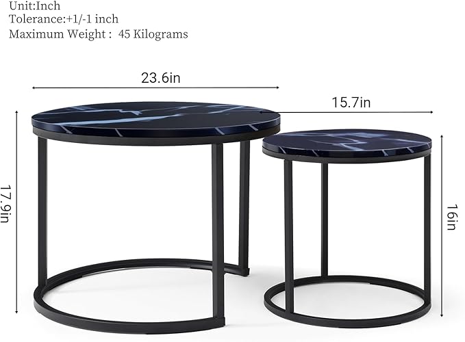 Homy Casa 23.6inch Round Coffee Table Set of 2, Modern Nesting Coffee Tables