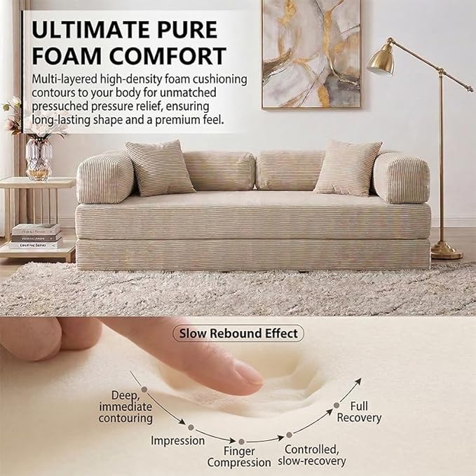 78" 4-in-1 Convertible Sofa Bed, Boneless Corduroy Sleeper Couch