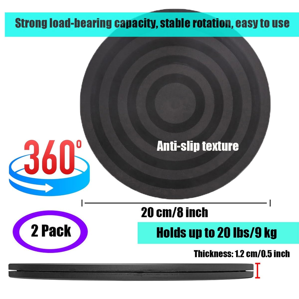 2 Pack Bonsai Turntable, Heavy Duty Rotating Swivel Stand, Lazy Susan Turntable with Steel Ball Bearings, Garden Swivel Stand Turntable for Model/TV/Monitors(20cm/8")