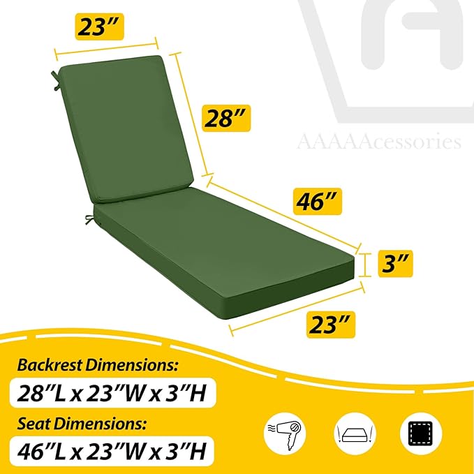 AAAAAcessories Outdoor Chaise Lounge Cushions, Fade-Resistant, Waterproof Patio