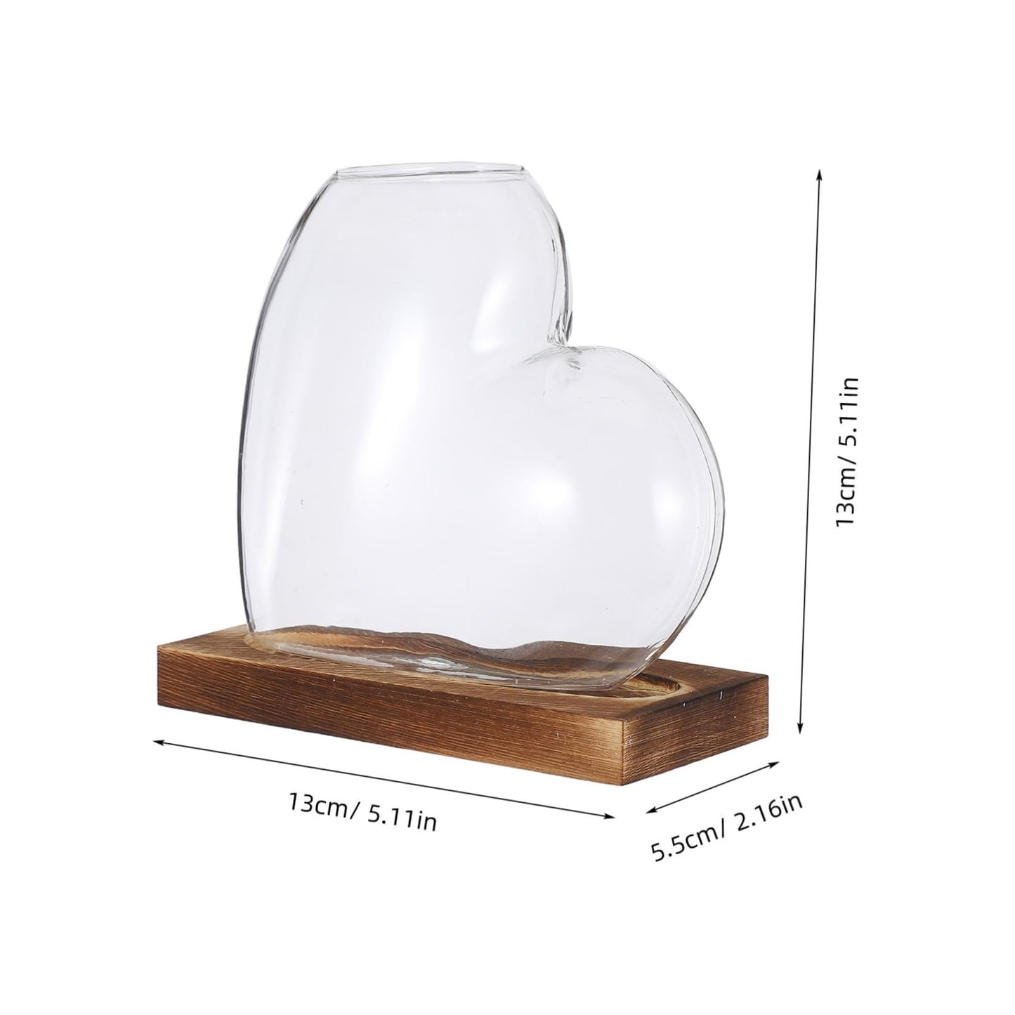 SUPVOX Heart Shaped Glass Vase: Hydroponic Plants Station with Wooden Base Propagation Terrarium Container for Home Offices Windowsill Decors