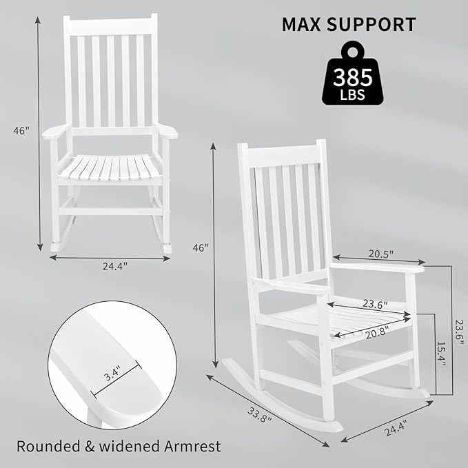 Outvita Outdoor Rocking Chair, Solid Wood High Back Rocker, All Weather Lounge