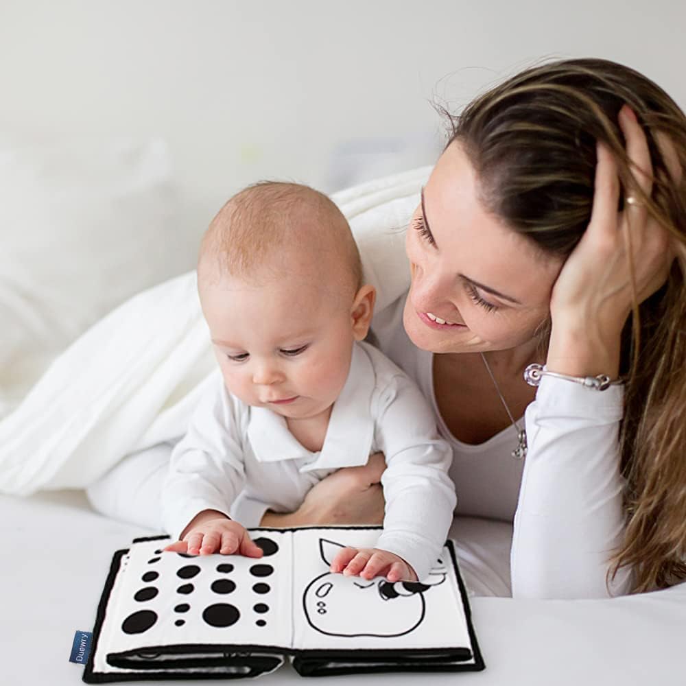 KaPing My First Black and White High Contrast Soft Book , Infant Tummy Time Toys, Black and White Baby Cards, Folding Educational Activity Cloth Book Suitable for Boys Girls Toddler