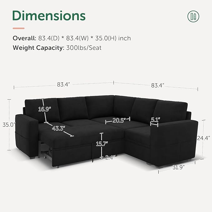 HONBAY Modular Sectional Sleeper Sofa