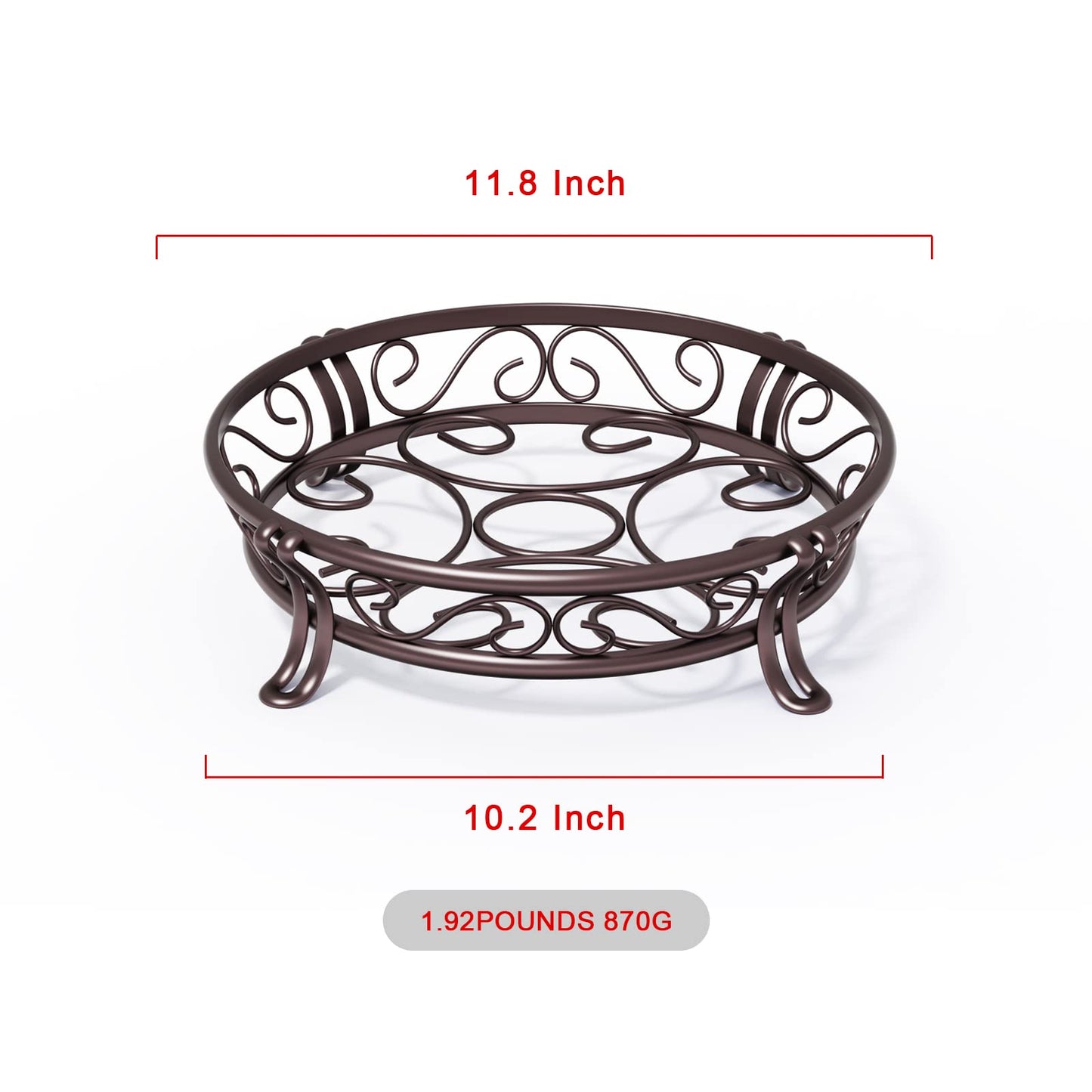 Yimobra Metal Plant Stand for Outdoor Indoor, Heavy Duty Flower Pots Holder Rustproof Wrought Iron Planter Stands Garden Round Supports Rack for Planter 11.8 Inches, Bronze Brown