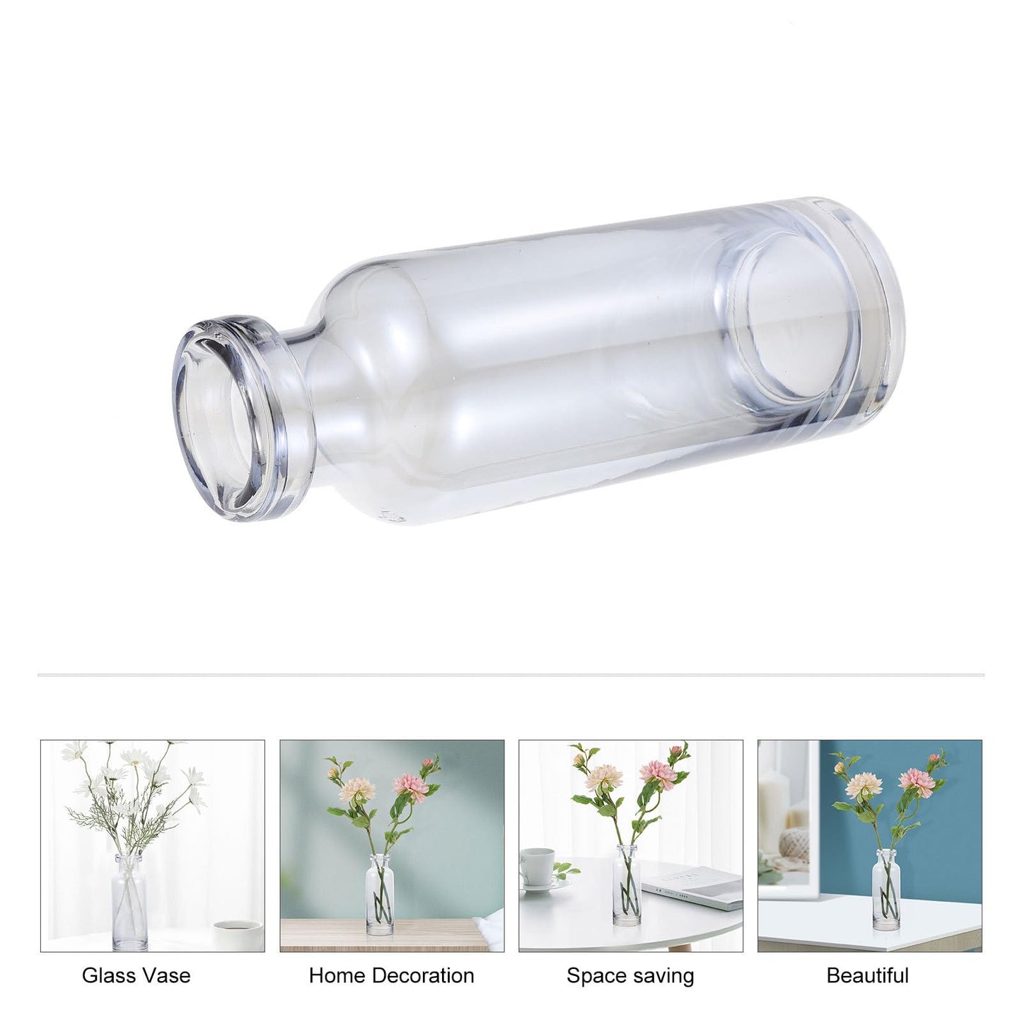 Yardwe Hydroponic Glass Vase Desktop Planter Small Mouth Ocean Blue Glass Container for Home Decoration and Indoor Plant Terrarium