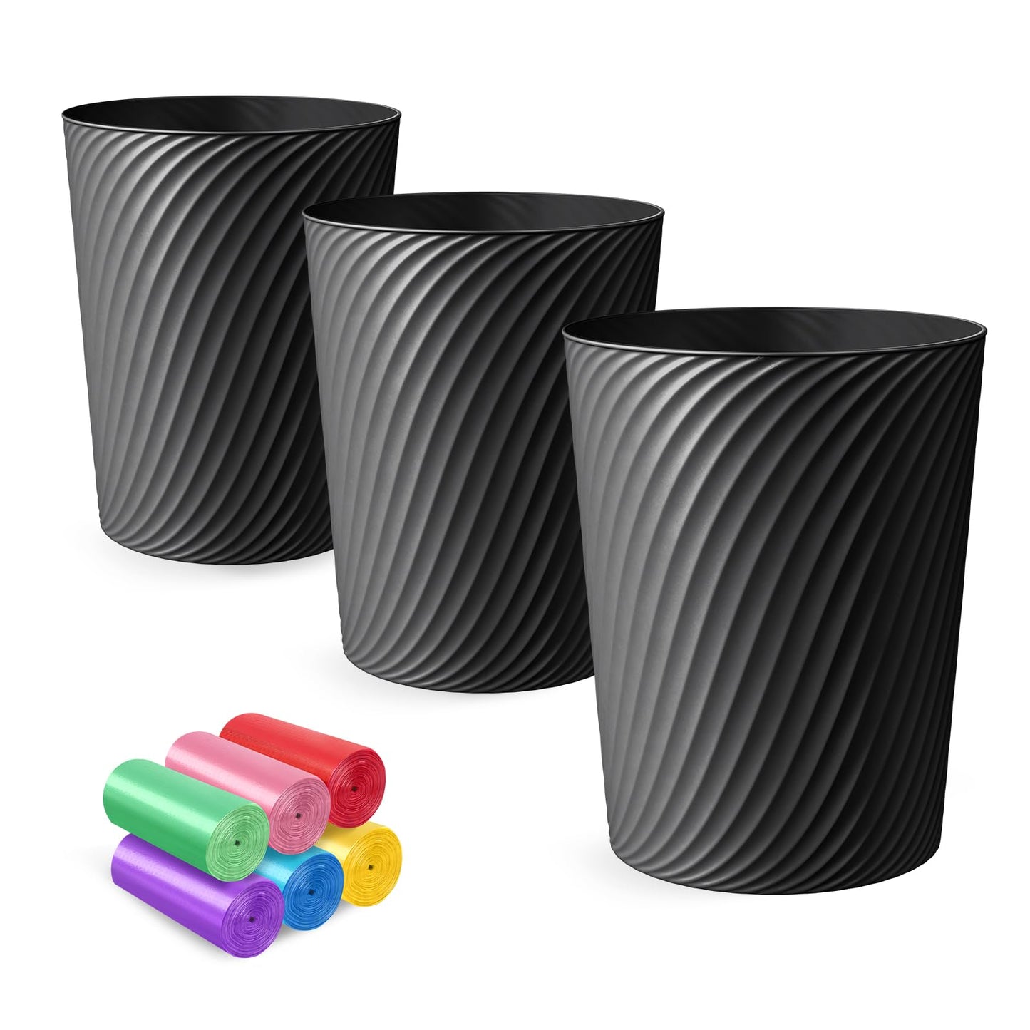 LLNTOU Small Trash Can 3 Pack 1.8 Gallons, Bathroom Trash Can & Garbage Can with 6 Trash Bags, Bedroom Trash Bin & Waste Basket for Office, Bedroom, Living Room, Kitchen, Compact Space