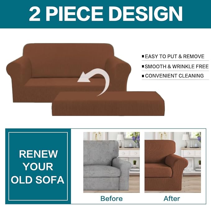 Turquoize Stretch Sofa Slipcover 2 Pieces Sofa Cover Couch Cover
