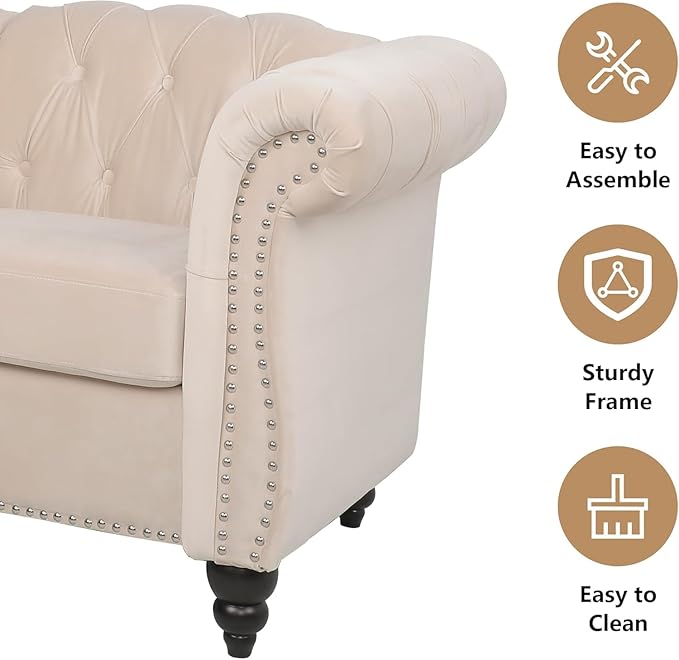 Mid-Century 3 Seater Sofa, Velvet Couch