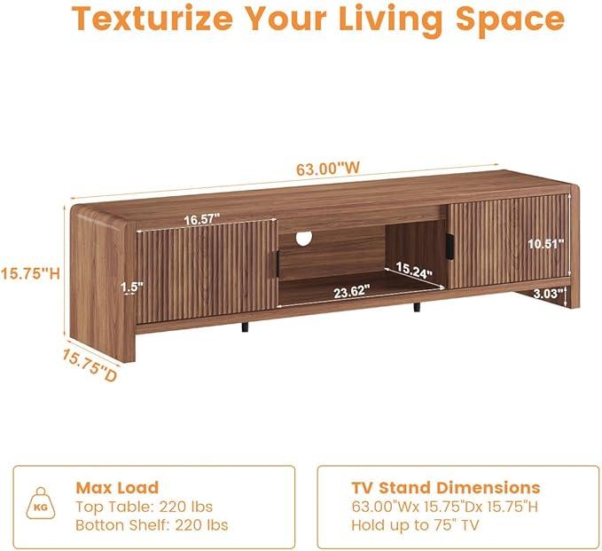 FATORRI TV Stand for 75/65/55 Inch TVs, Farmhouse Entertainment Center