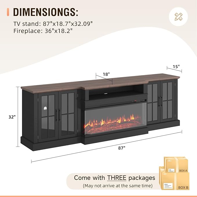 87" Farmhouse TV Stand with 36" Fireplace