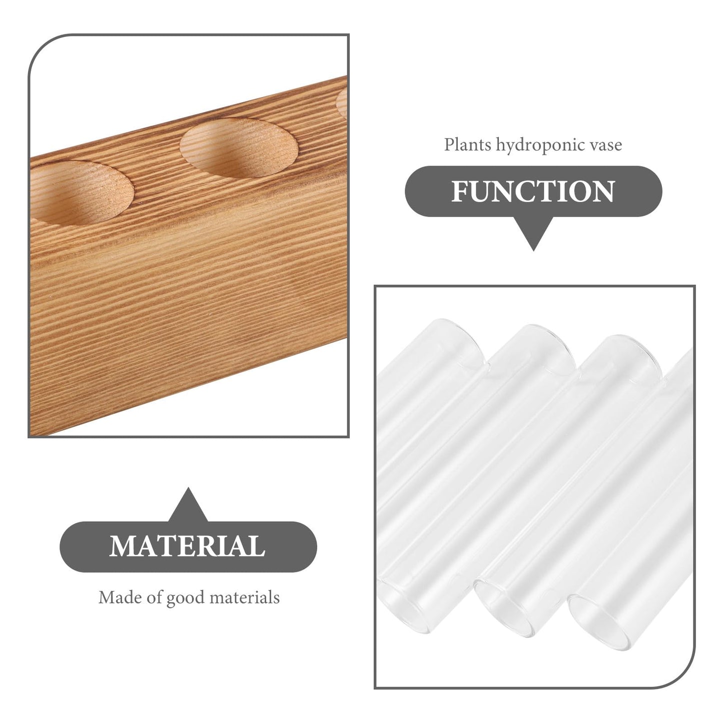PATKAW Glass Hydroponic Plant Vase with 5-Hole Wooden Stand, Tabletop Test Tube Planter for Home Décor, Succulent Terrarium and Air Plant Propagation Station