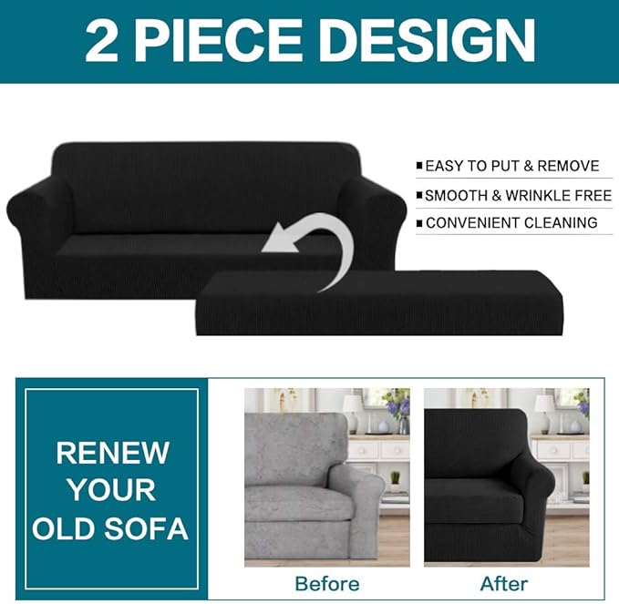 Turquoize Stretch Sofa Slipcover 2 Pieces Sofa Cover Couch Cover