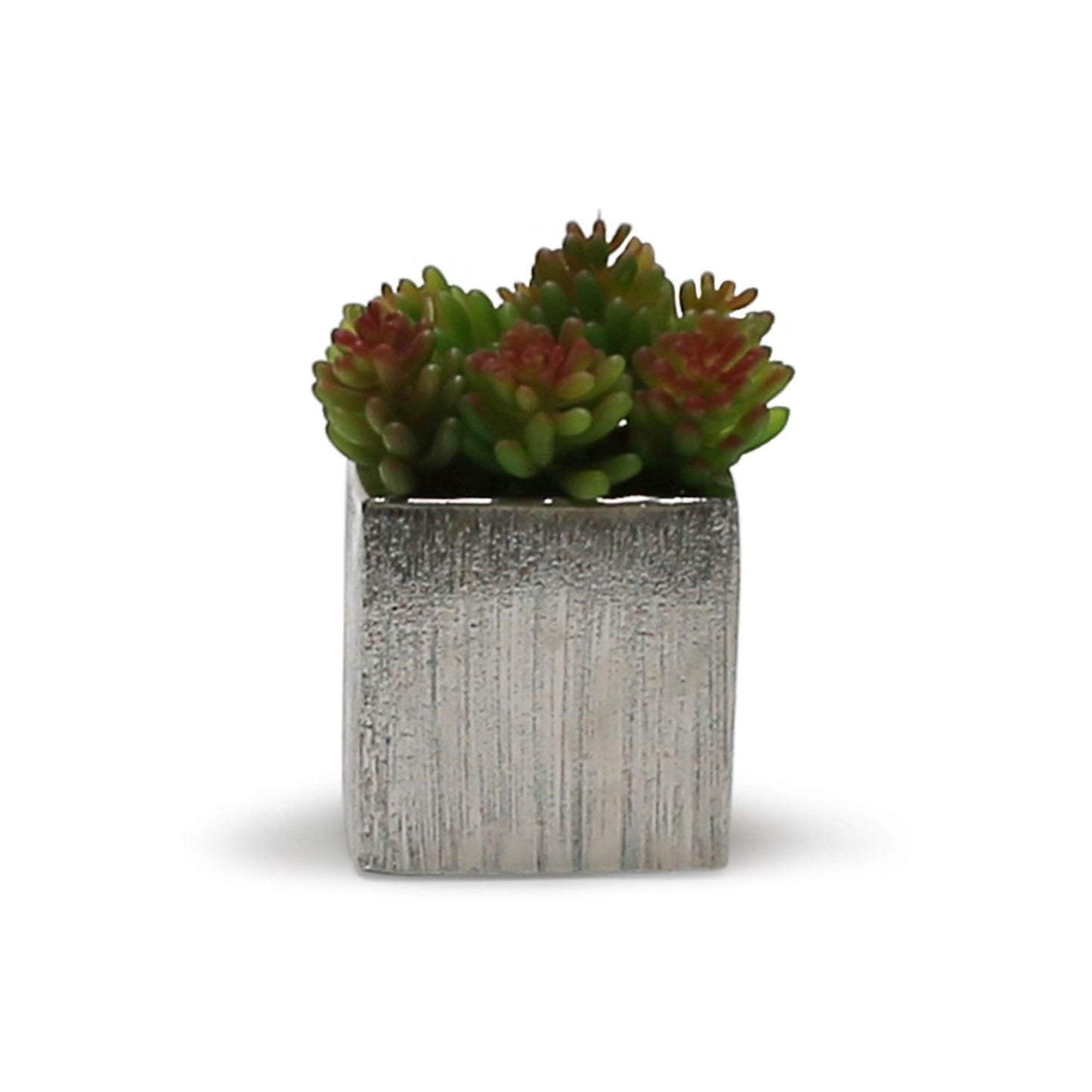 WGV Ceramic Cube Vase Width 4" Height 4" (Fits 3" Pot) Elegant Modern Block Square Floral Planter Terrarium Container Table Dresser for Event Accent Home Office Decor Silver Textured 1 Piece