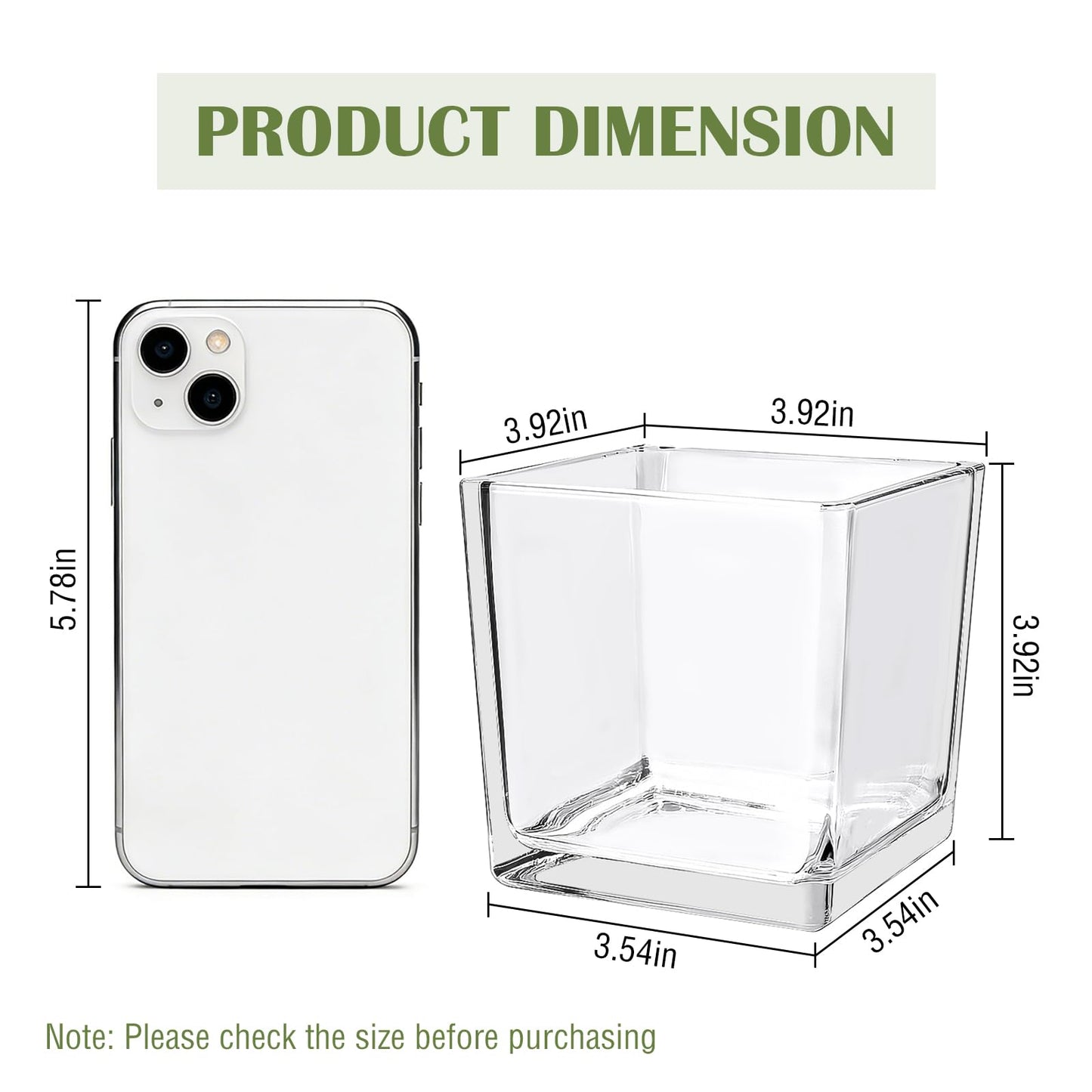 6 Pack Square Glass Vase 4" x 4" x 4", Clear Cube Vases for Centerpieces, Thickened Glass Flower Vases, Plant Terrarium, Floating Candle Holder for Wedding Party, Office/Home Decor, Events