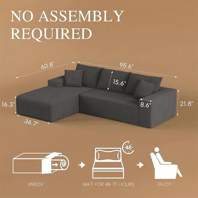 96" L Shaped Modular Sectional Sofa, Boneless Cloud Couch