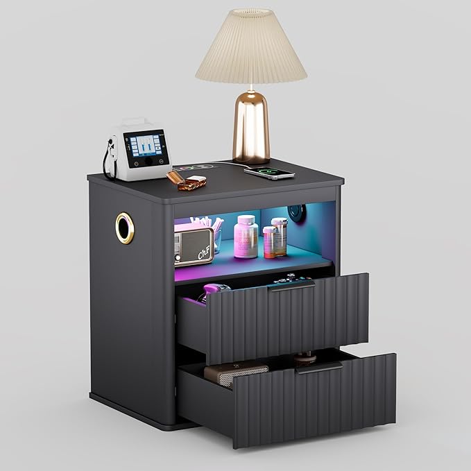 WOOVIVS Modern NightStand with Smart Human Sensor Lights, Bedside Table