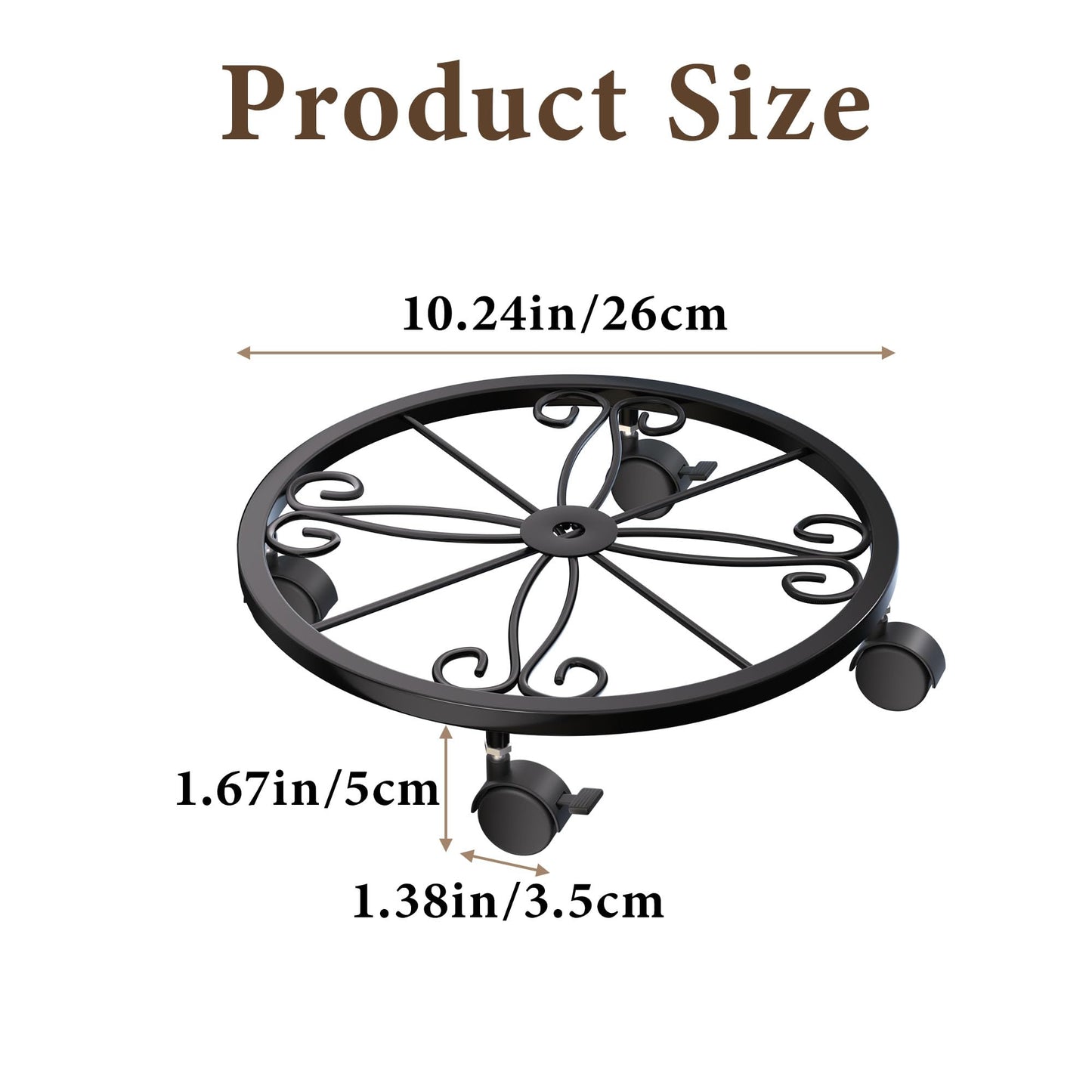 KOOKASHOP 10" Plant Caddy with Wheels, 1 Pack Plant Stand with Wheels, 360° Lockable Plant Rollers Plant Dolly, Plant Tray with Casters for Indoor and Outdoor.