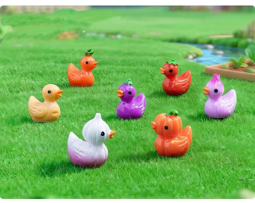 90Pcs Mini Resin Ducks Bulk, Vegetable Fruit Tiny Duck Figurines, Mushroom Pumpkin Strawberry Miniature Figures for Fairy Garden, Micro Landscape, Slime Charms, Cake Toppers, Small Prizes(DUCK)