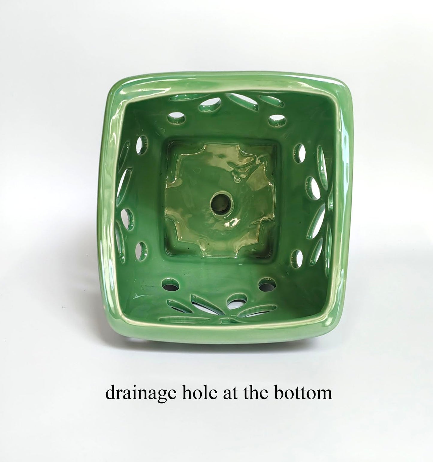 Grdthzey Orchid Pots with Holes Square Ceramic Orchid Planter Pots 5.5 inch (Green)