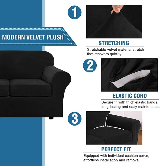 H.VERSAILTEX Velvet 4 Piece High Stretch Sofa Slipcover Cover Furniture