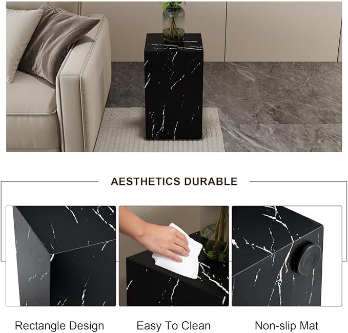 End Table, Side Table Living Room Table, Faux Marble Sofa Couch Bedside