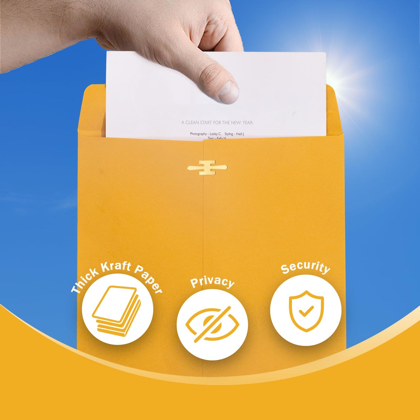 6x9 Clasp Envelopes - 100 Pack, Goefun Yellow Manilla Envelopes 6x9, 100GSM Heavy Kraft Paper, for Business, Legal, Office