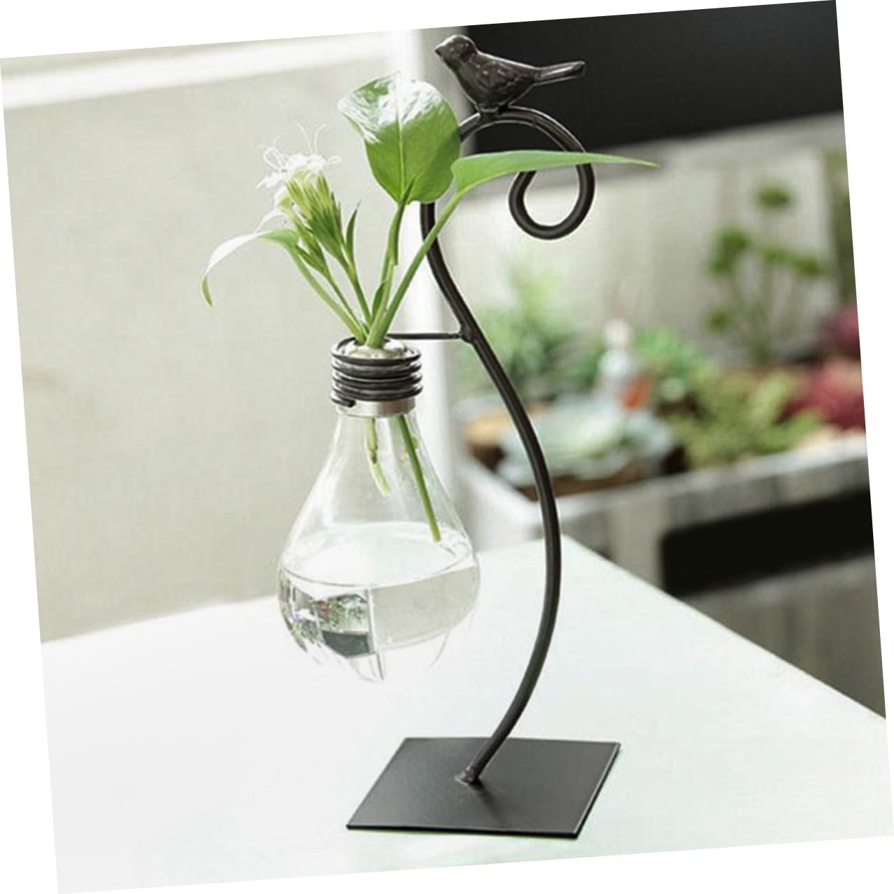 MAGICLULU Creative Hydroponic Glass Small Vase with Metal Stand, Decorative Tabletop Bird Plant Terrarium for Home Décor and Modern Living Room Centerpiece