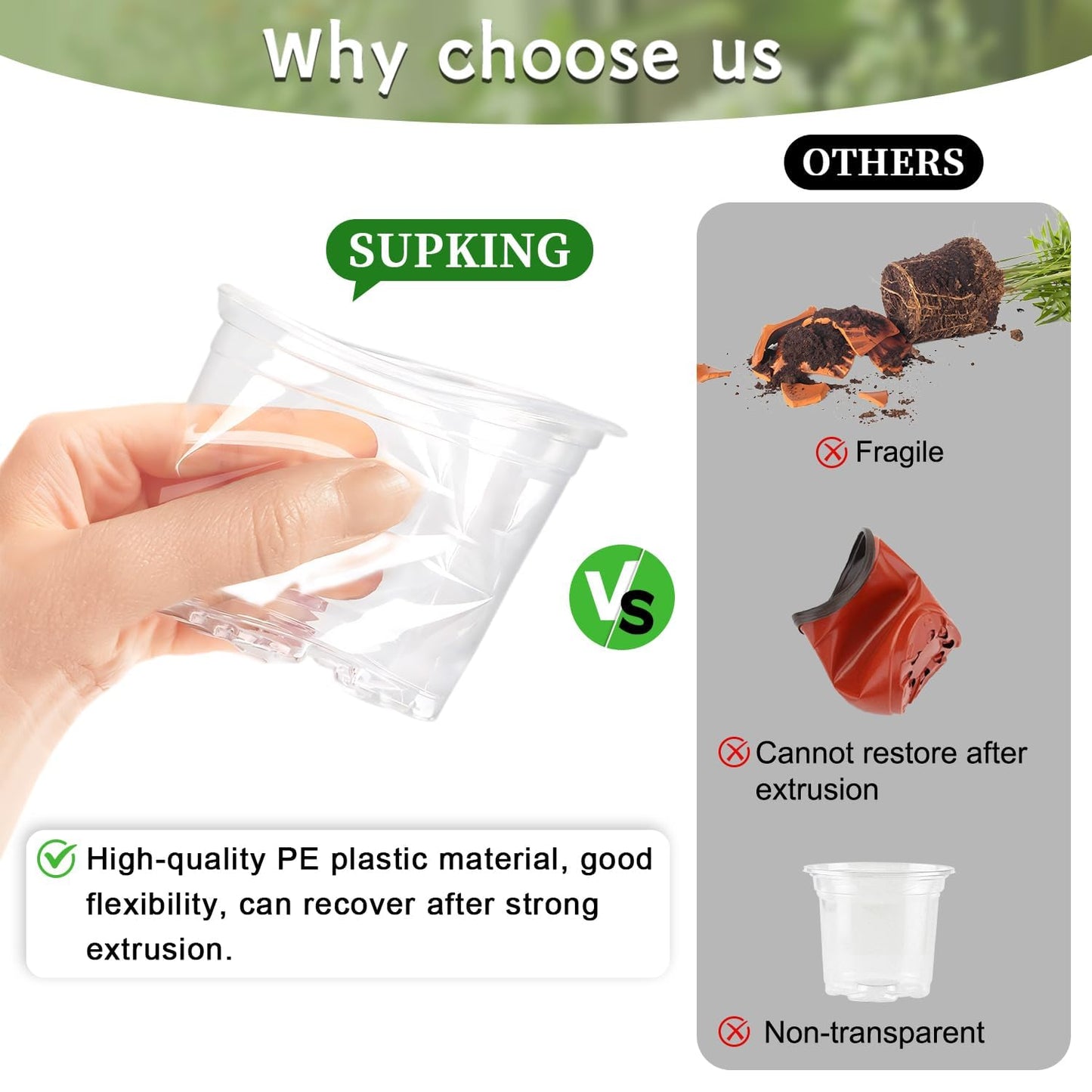 SupKing Clear Nursery Pots 6/5/4 Inch Plastic Seed Starter,12 Pack Plastic Pots for Plants with Drainage Holes for Transplanting Succulents Cuttings Come with 15 Seedlings Labels