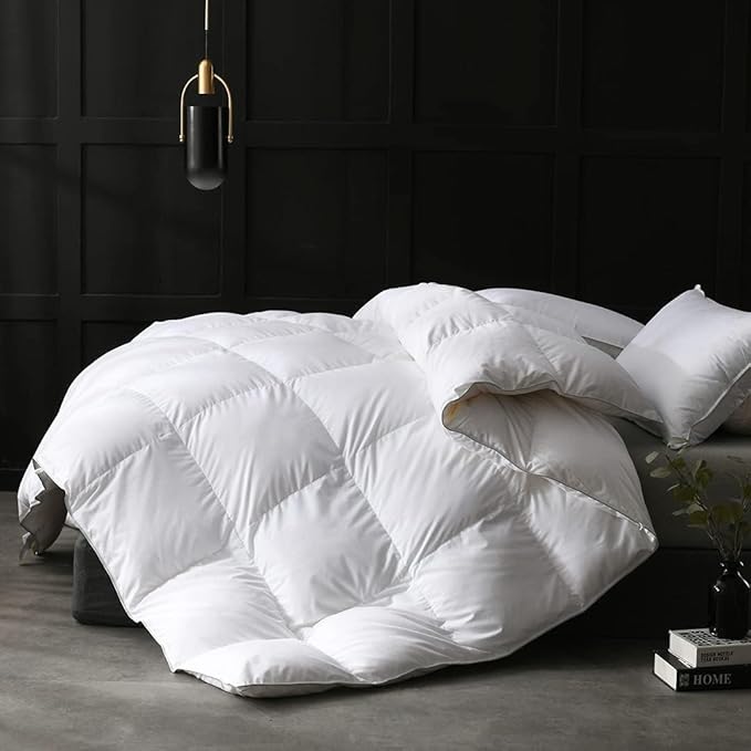 APSMILE King Size Heavyweight Down Feather Fibers Comforter for Winter Weather/Sleeper - Ultra-Soft High Fill Power Hotel Collection Comforter, 65 Oz Fluffy Thicker Duvet Insert(Solid White, 106"x90")