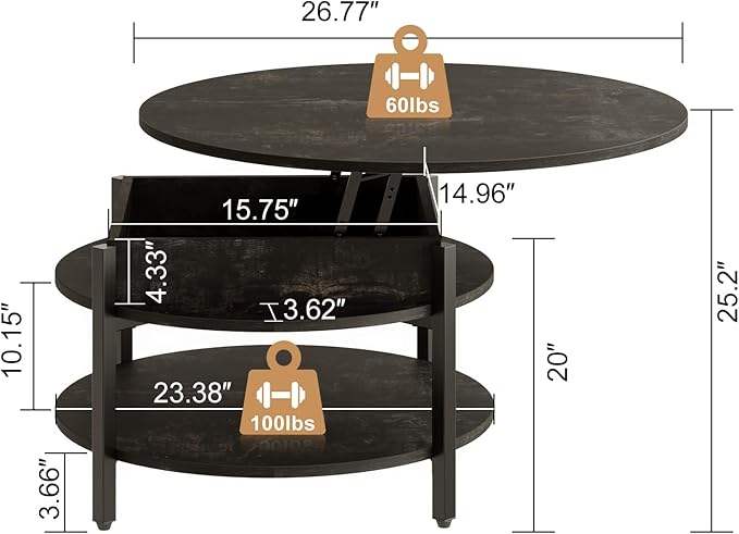 FABATO Round Lift Top Coffee Table